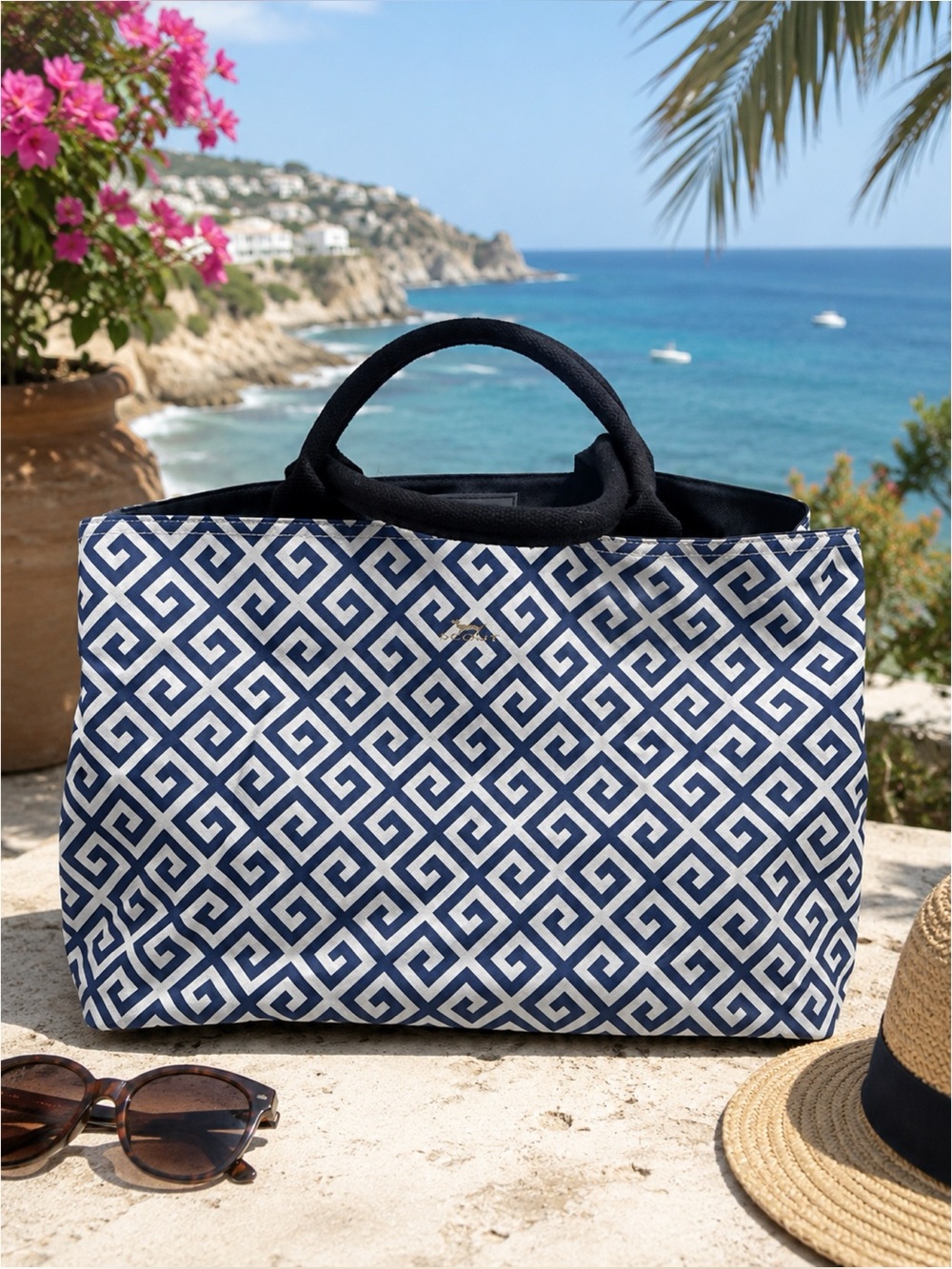 Scout Deano Tote Bag Greek Key Pattern Roomy Beach Travel
